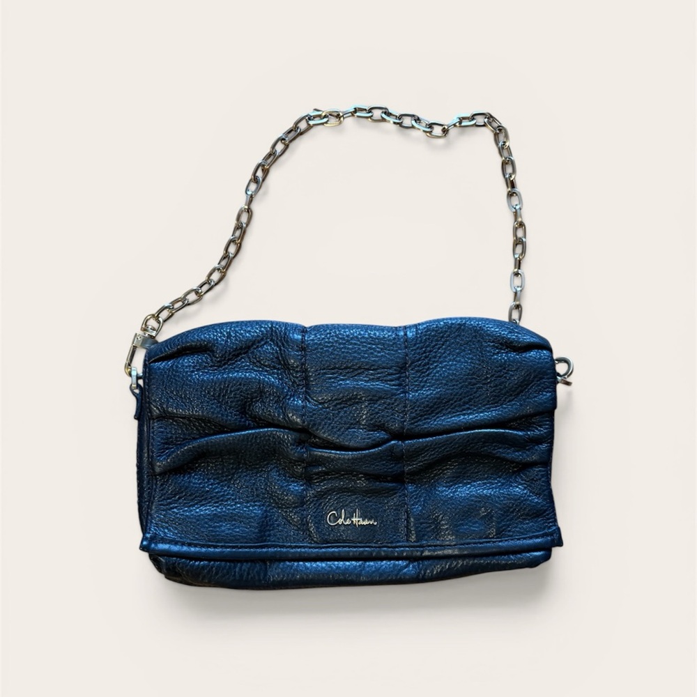 Cole Haan, black leather handbag, removable chain strap, VGUC
